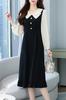 Chubikime Long Sleeve Dress with and Design for a and Feminine Look Women's Midi-Length Flare, Collar, A-Line Slimming, Stylish,