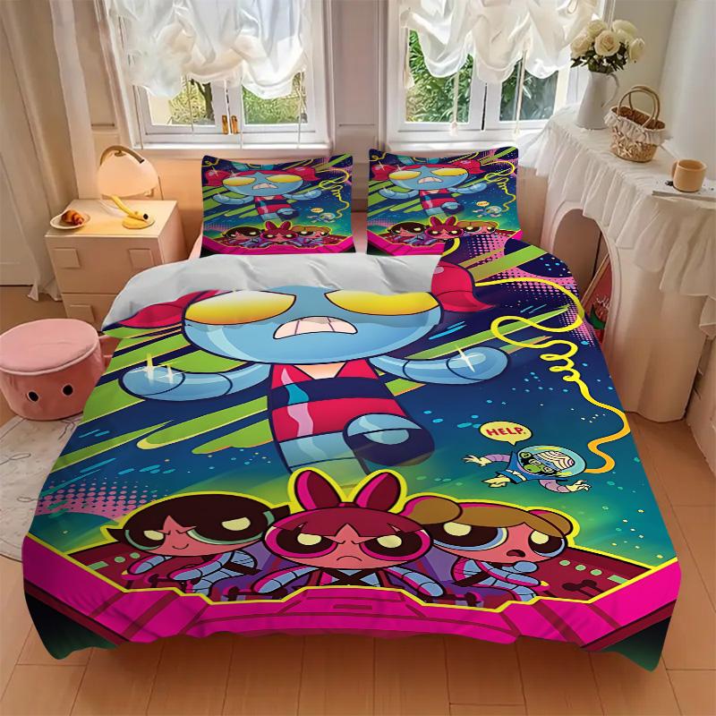 3pcs Powerpuff Girls Adventure Bedding Set, Includes One Quilt Cover and Two Pillowcases, Bedroom and Guest Room Decoration. T72301122