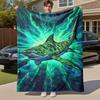1PC Shark, OceanOutdoor Flannel Blanket - Soft Plush Decor for Picnics, Camping, Bedroom, Playroom, Office, or Lunch Break 1294A