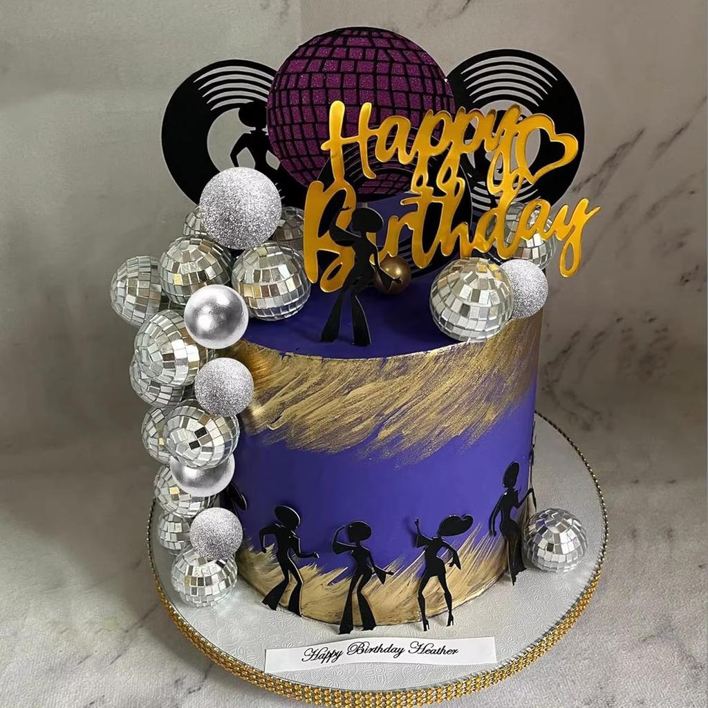 26pcs Disco Balls Cake Toppers Mirror Balls with Boho Stars Cake Decorations for Disco Dance Party Saturday Night Fever Supplies