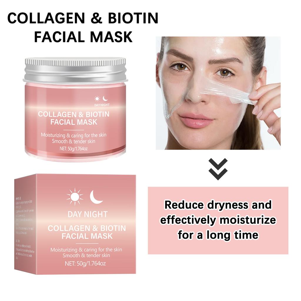 50ml Kollagen Peel-Off Gesichtsmaske mit 50g Kollagen Gelee Creme Hydratisierend Feuchtigkeitsspendend Nacht Wickelmaske Creme