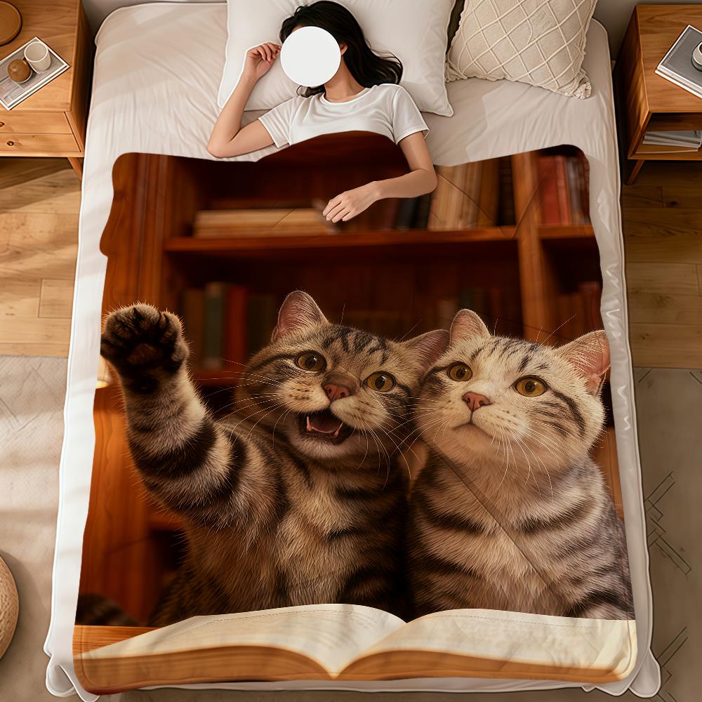 Kawaii Kitten Vintage Cute Funny Cat Soft Warm Plush Blanket Dormitory Sofa Living Room Pet Hogar Bedroom Gift Nap Home Flannel