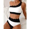 Europees en Amerikaans Nieuw Schuin Schouder Split Zwempak Kleurcombinatie Tankini Sport Strand Zwempak Dames