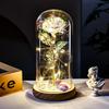 Gold Foil Rose with Glass Cover and Solid Wood Base - Creative Gift for Valentine's, Christmas, and Birthdays