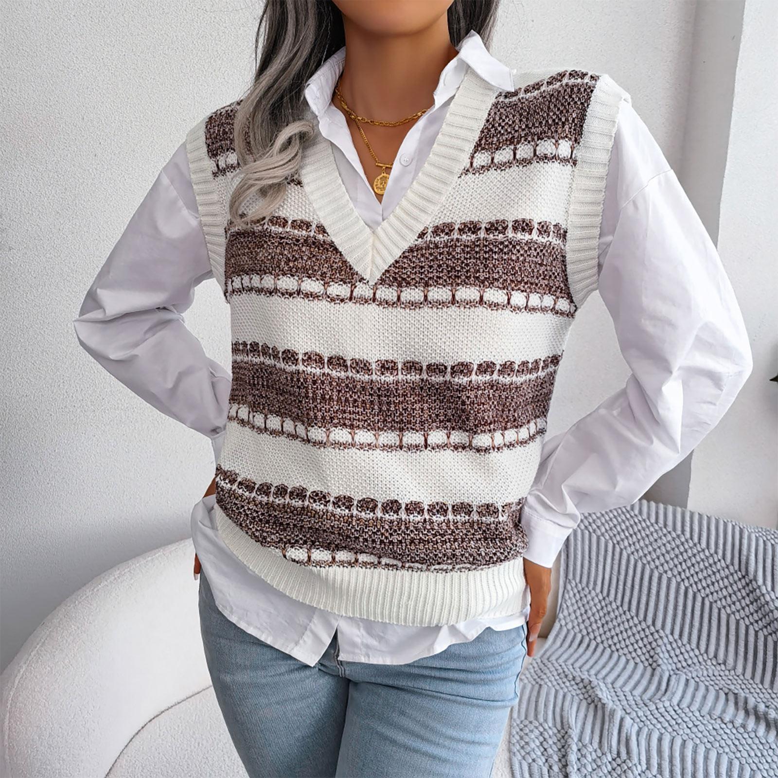 

Жіночий повсякденний вільний в язаний светр з V-вирізом M кавовий