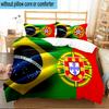 3PCS Flags Of Portugal And Brazil Bedding Set For Bedroom, Dormitory,Including 1pc Duvet Cover And 2pcs Pillowcases Large size Fan gift