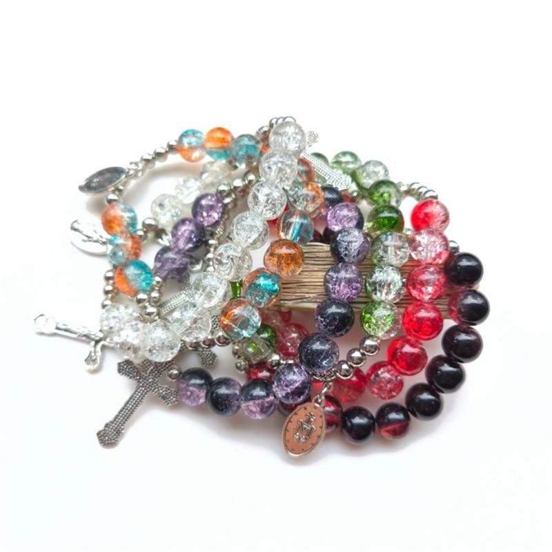 Crystal Religious Jewelry Glass Crystal Beaded Bracelets Religious Jewelry Rosarys Cross Bracelets Elastics Bracelets