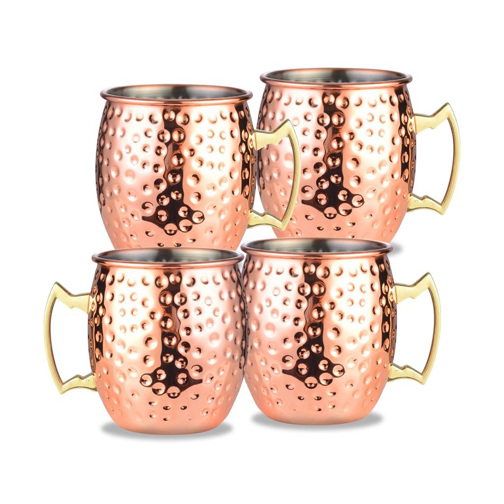 Leeseph Moscow Mule Mugs, Hammered Copper Cups with 304 Stainless Steel Lining, for Cold Drinks, Beer, Wine, Bars, Parties, Gift