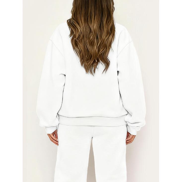 Women's 2-Piece Set: Printed Crewneck Sweatshirt and Drawstring Straight Pants, Autumn/Winter Loungewear