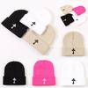 Fashionable Cross Embroidery Knitted Hat Warm Street Style Student Couple Ear Protection Beanie
