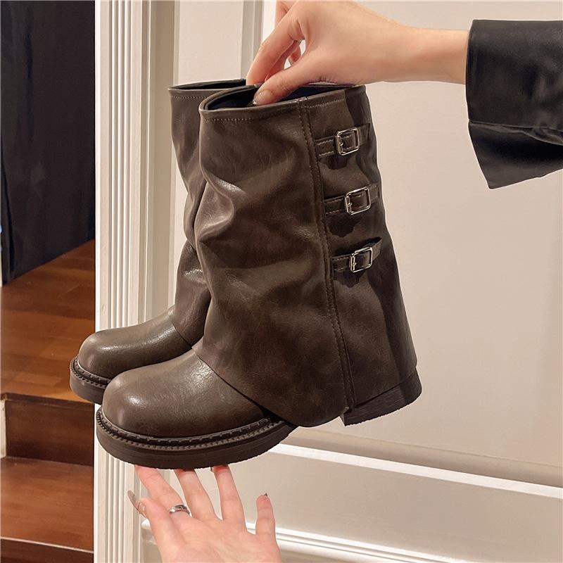 Thick-soled Martin Boots Women's 2025 Autumn New Retro Western Jeans Tube Boots European Chelsea Pipe Short Boots