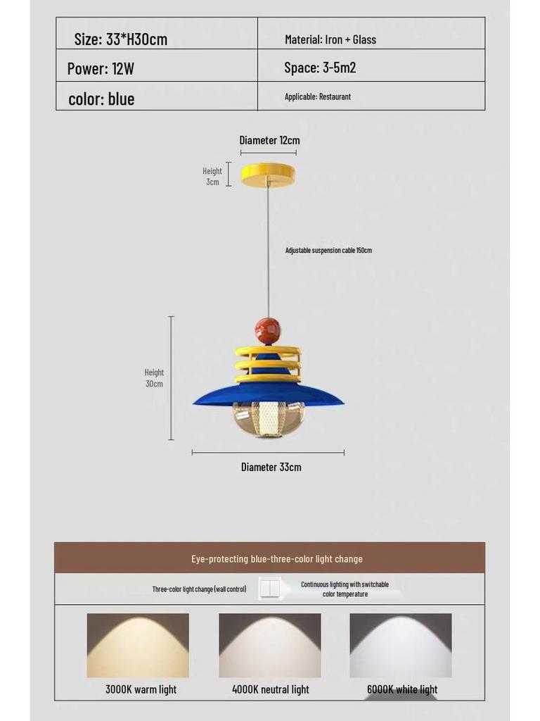 Dopamine Dining Table Set with Swing Arm Pendant Light and Eye-Protecting Ceiling Light for Kids