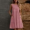 Women's Summer Casual Sleeveless Strappy Dress Linen A-Line Skirt