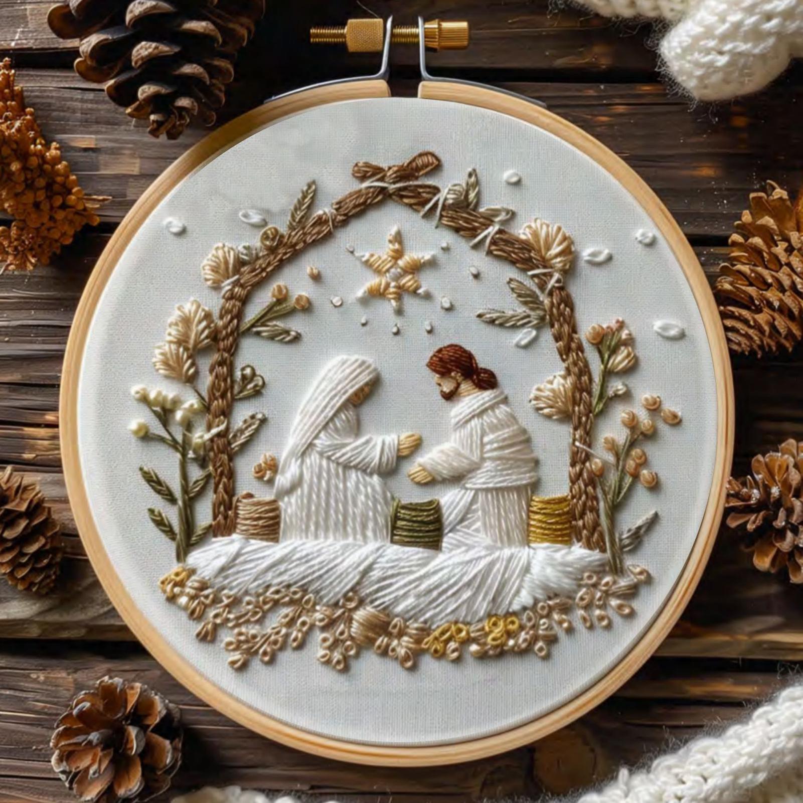 

Christmas Embroidery Kit Nativity Embroidery Patterns Kit with Hoop Easy Thread Crafting Needle for Beginners Girls Kids Making CN