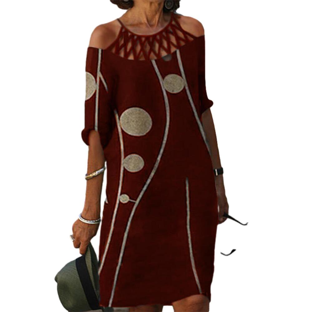 

Женское платье кружевное с полым рукавом сексуальное платье средней длины с открытыми плечами и принтом XL вино красного