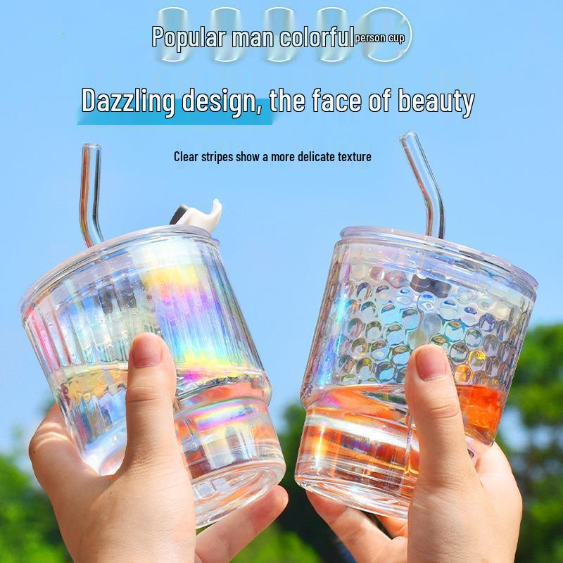 Heyu 400ml Dual-Use Suction Straw Glass Cup