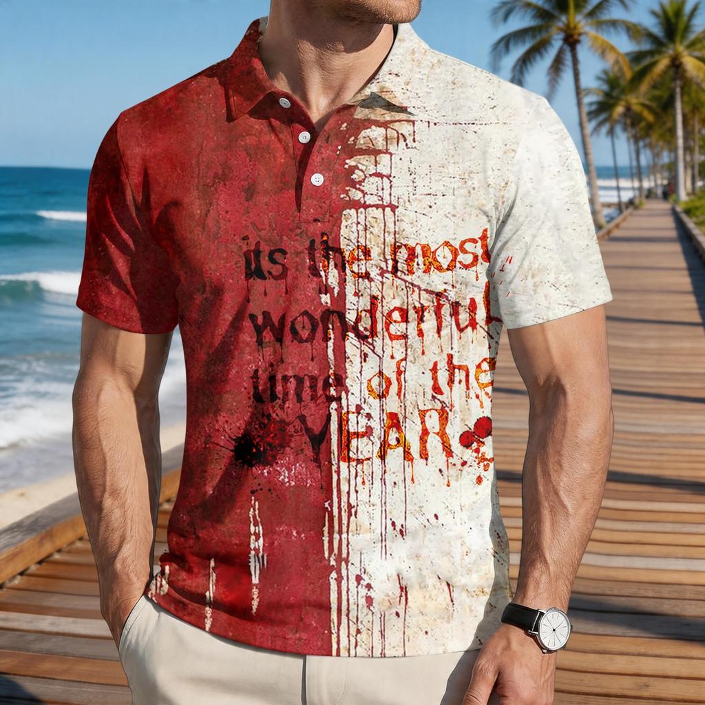 Men's Casual Short Sleeve Shirt with Halloween Themed Print Button Down Design for Holiday and Everyday Wear Comfortable Fit