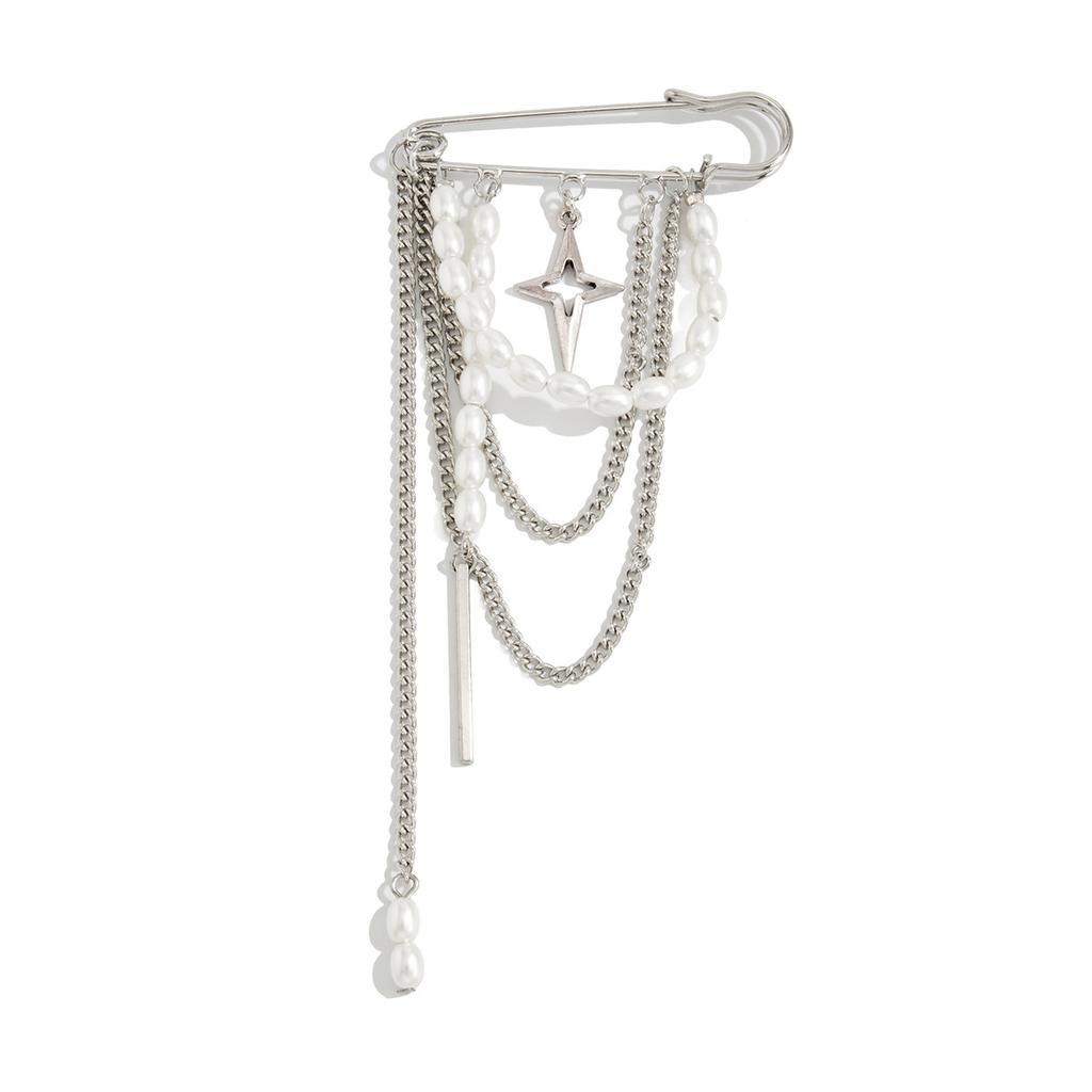 Niche Style Imitation Pearl Brooch Pendant, Creative Chain Fringed Pin Jeans Decoration Women