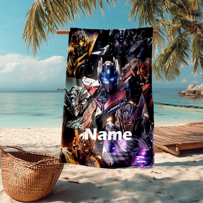 Custom Name Ultra-Soft Beach Towel with Transformers Theme,Ideal for Pool - Camping, Diving - Perfect Travel Essential, Vibrant Beach Towel.