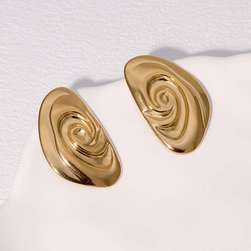 Stainless Steel Geometric Oval Stud Earrings for Women Exaggerated Gold Color Metal Texture Personality Earrings Jewelry Gifts