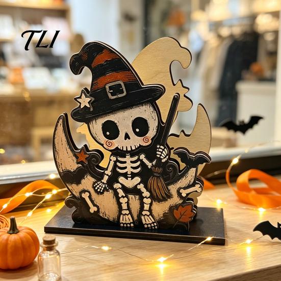 Kitchen Countertop Decoration Halloween Wood Napkin Holder, Rustic Ghost Skeleton Owl Pumpkin Dispenser, Tissue Holder Vintage Tabletop Standing