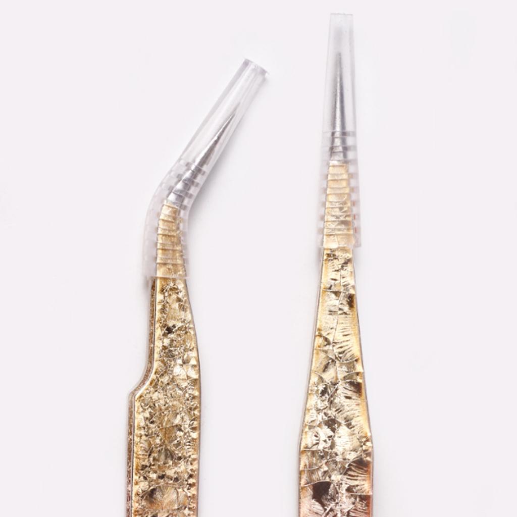 Double Ended Nail Art Tweezers for Women Stainless Steel Tweezer Straight Curved Tweezers with Silicone Pressing Head