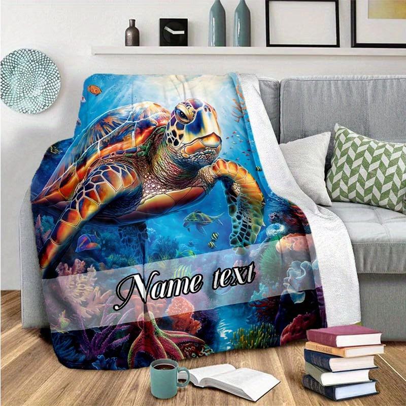 Sea Turtle Customized Your Name Blanket Warm Comfortable Soft Blanket For Chair Office Sofa Bed Sofa Office Camping Suitable For Gifting Relatives And