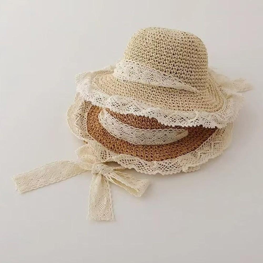 Foldable Design Straw Sun Hat Lace Up Detail Kids Sun Hat Fashion UV Protection Hat Beach Use