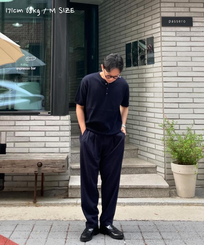 CUZNELLO Cool Cotton Henley Neck Short Sleeve Knit_Deep Navy