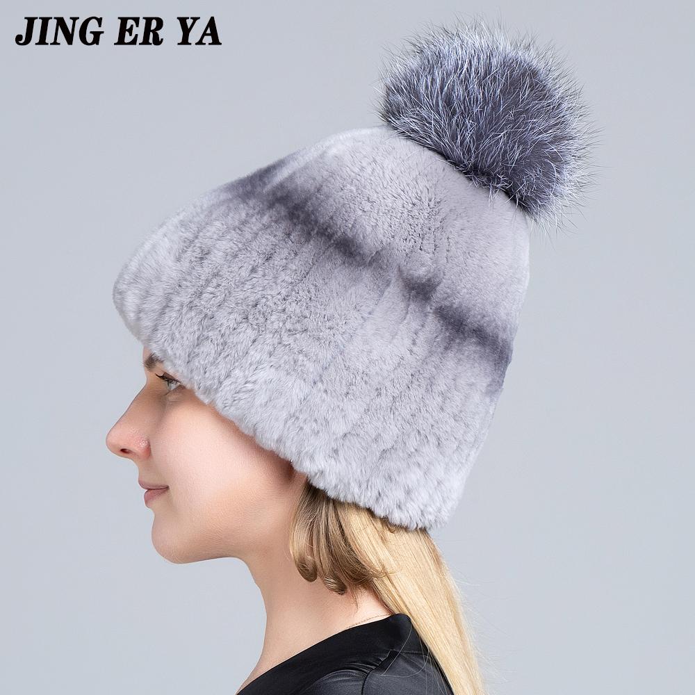 Hot Sale Knitted Pompom Hats for Women Beanies Solid Elastic Rex