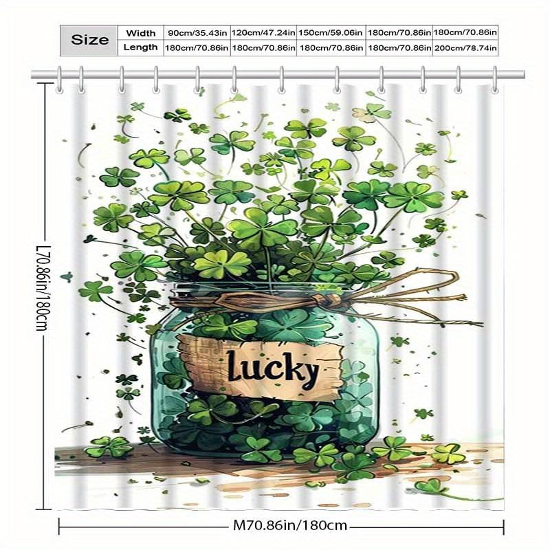 JIT1pcs Pastoral Style Lucky Clover Four Leaf Clover Green Plant Shower Curtain, High-end Elegant and Anti Fog Bathroom Curtain,
