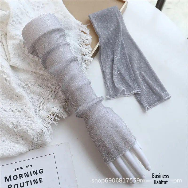 Summer Lace UV Protection Ice Silk Arm Sleeves for Women - Long, Thin, Cooling Gloves for Driving & Cycling