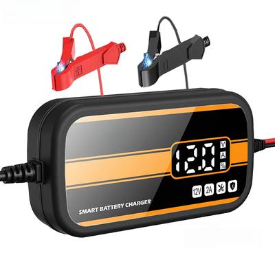 Chargeur de Batterie de Voiture 12V 2A Portable avec Affichage Numérique Charge Rapide Accessoires de Voiture Outil de Réparation d'Impulsion pour Moto Camion Auto