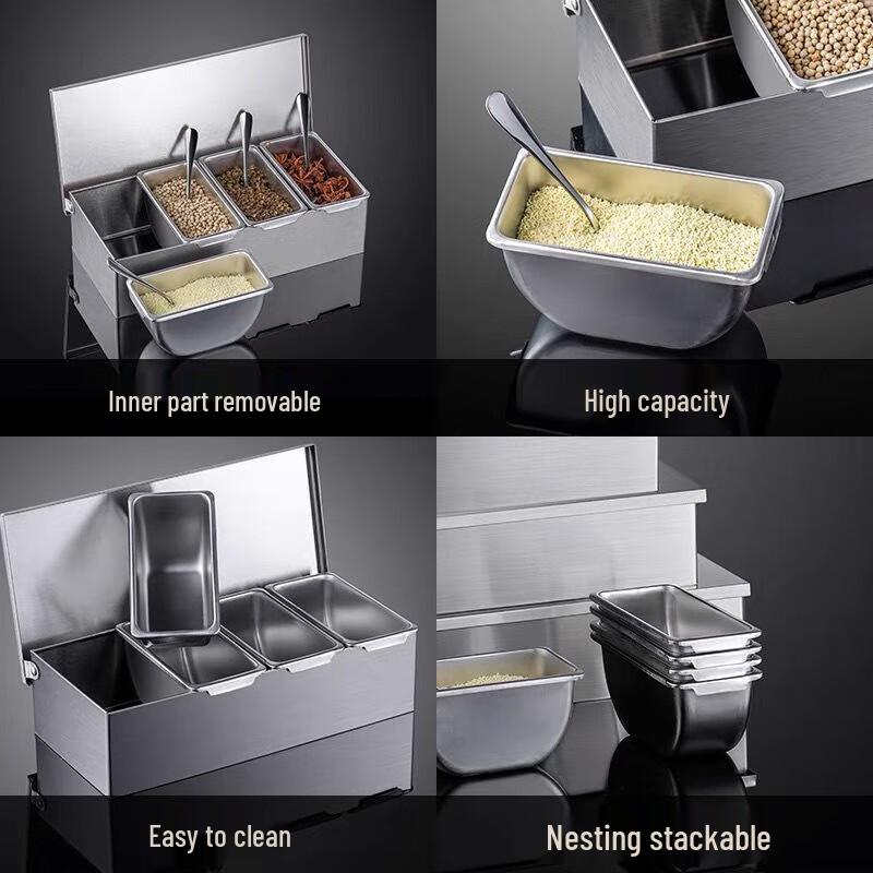 Jimei Jiduo 304 Edelstahl-Gewürzbox mit vier Fächern