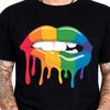 Rainbow Dripping Lips Graphic Tee LGBT Pride Streetwear Pop Art Fashion Shirt.