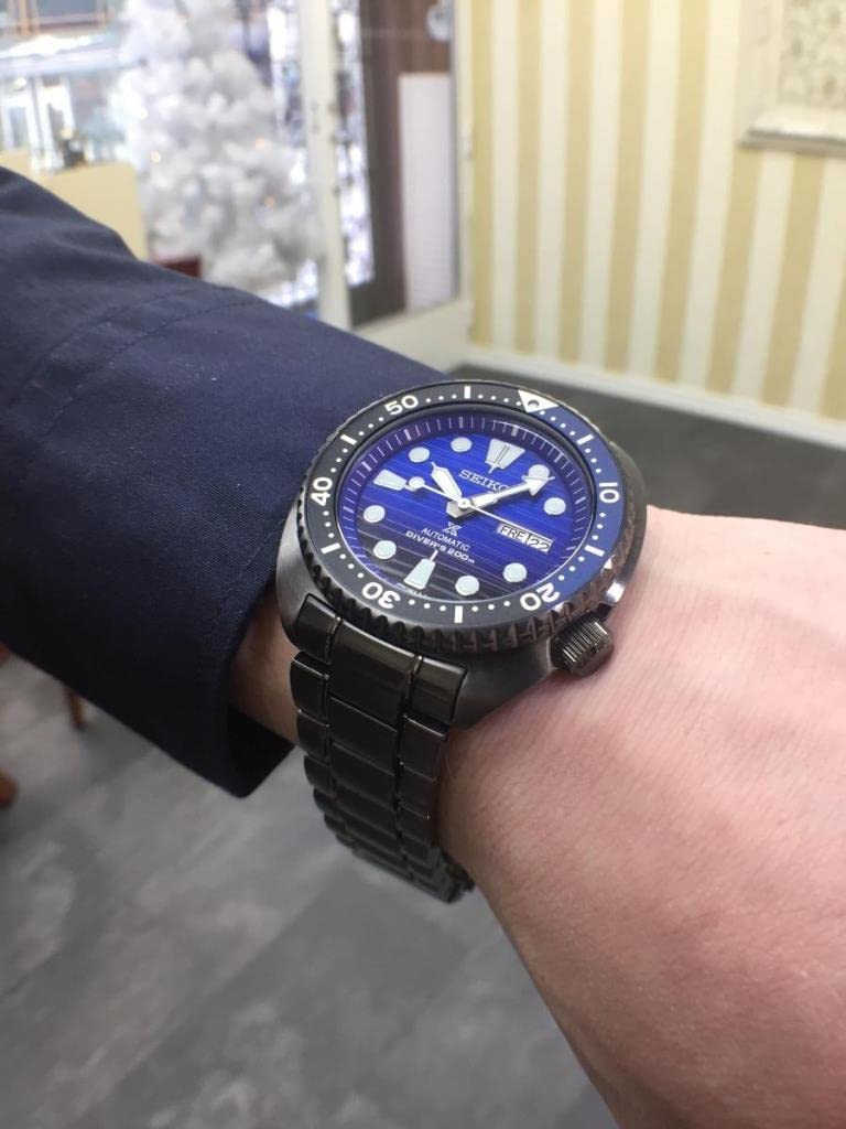 SEIKO PROSPEX Save the Ocean 200m Automatic Black IP Watch with Blue SRPD11K1 "Turtle" Diver's Dial,