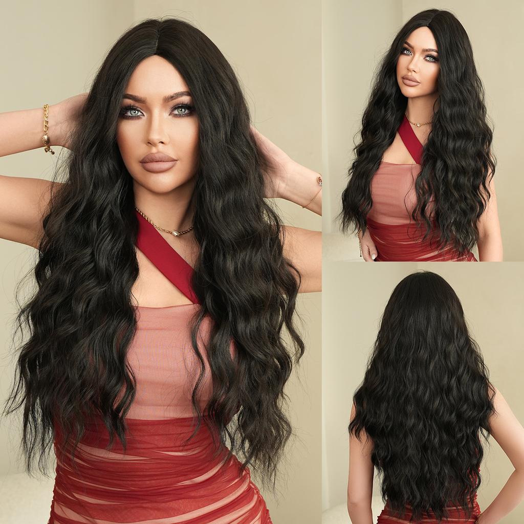 African European American Black Wig Women's Long Curly Hair Stage Performance Costume Soft Synthetic Full Head Cover