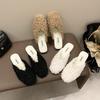 Aphixta 2.5cm Square Heel Warm Winter Furry Slide Kid Suede Women Slippers Women Shoes Round Toe Low Heel Slip On Hair Slides