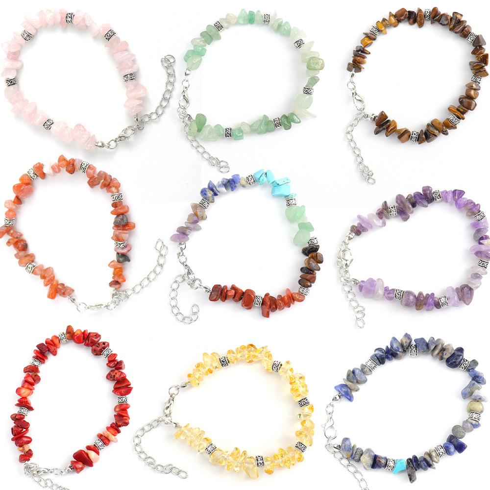 Handmade Beaded Natural Stone Crystal Gravel Alloy Bracelet Bracelet Bracelet Adjustable Multi-Color B28