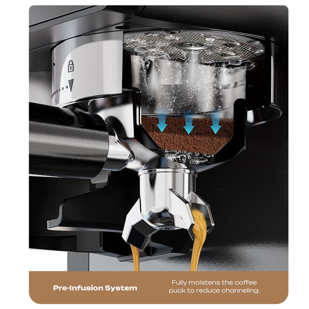 Macchina per Caffè Espresso Hibrew H20 Con Macinacaffè Integrato, Controllo della Temperatura PID, Compatibilità Dual CPU E Montalatte Nero