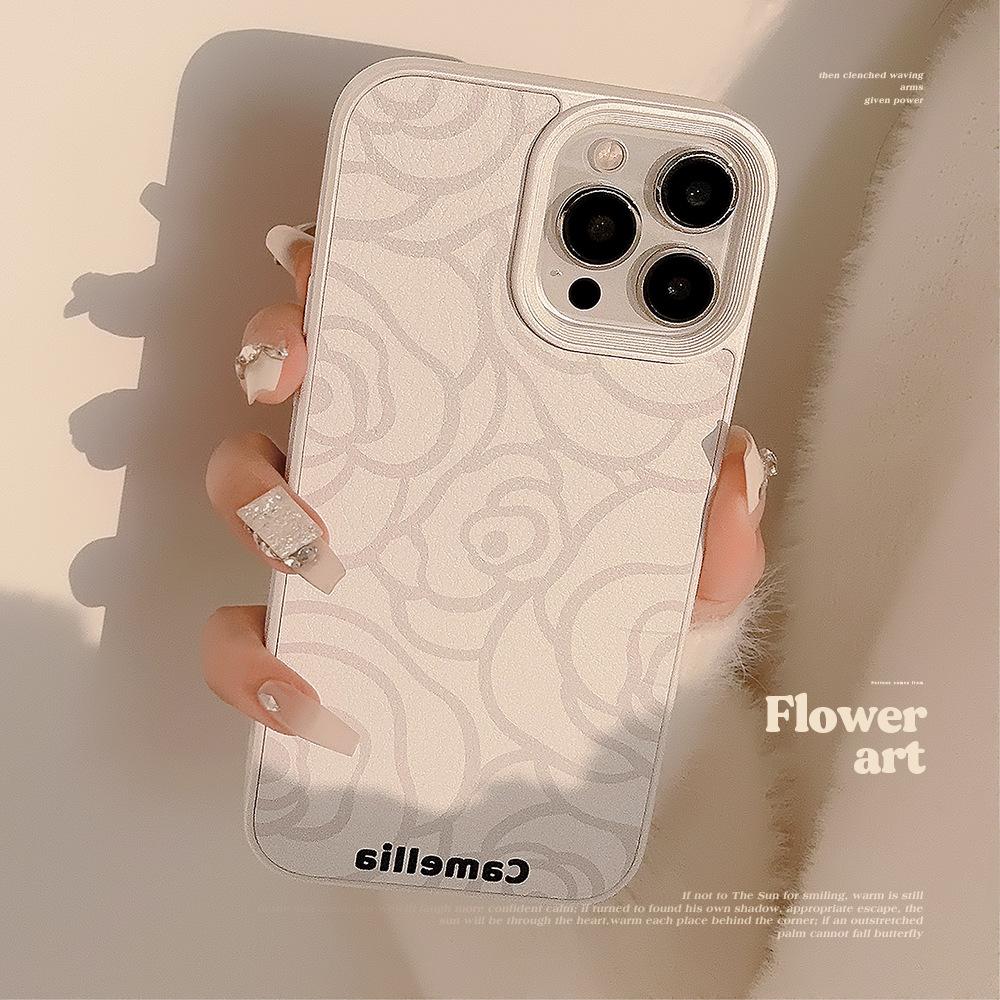 

Simple Camellia Apple 16 Mobile Phone Case 14promax Leather 11 Applicable To IPhone 13 Advanced Sense 15 Literature Huawei Mate60pro