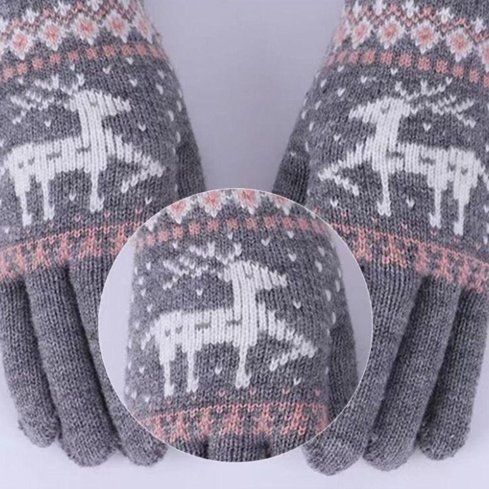 Touch Screen Winter Knitted Gloves Knitted Deer Full Finger Mittens Durable Riding Gloves  Outdoor