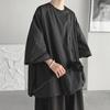 Men Summer T-shirt Hip Hop Solid Color Three Quarter Sleeve Irregular Design Oversized Keep Cool Round Neck Pullover Fall Spring Top Men Clothes