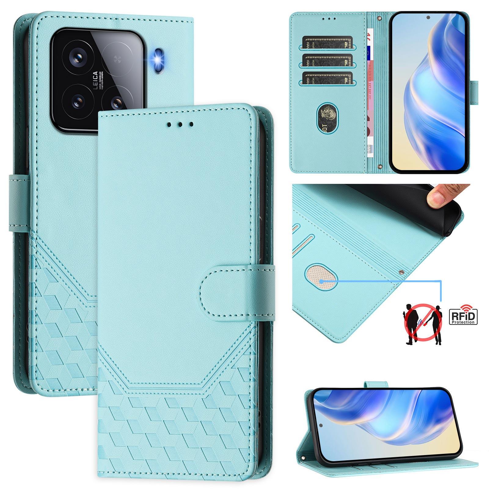 

For Xiaomi 15 Case Imprinted Honeycomb RFID Blocking Leather Phone Cover with Strap A