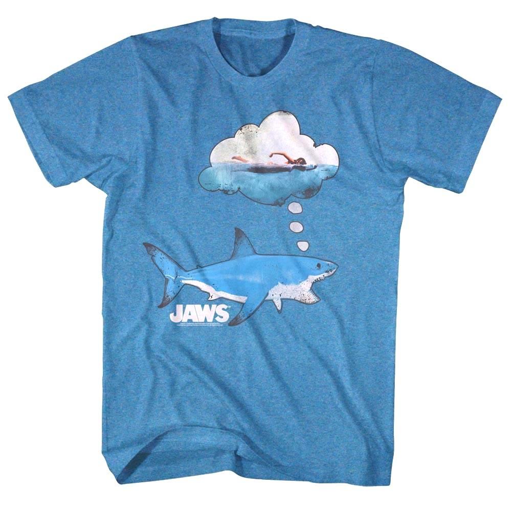 Jaws Shark Dreams Snacks Swimmer Men T Shirt Hungry Thoughts Bubble Blue M