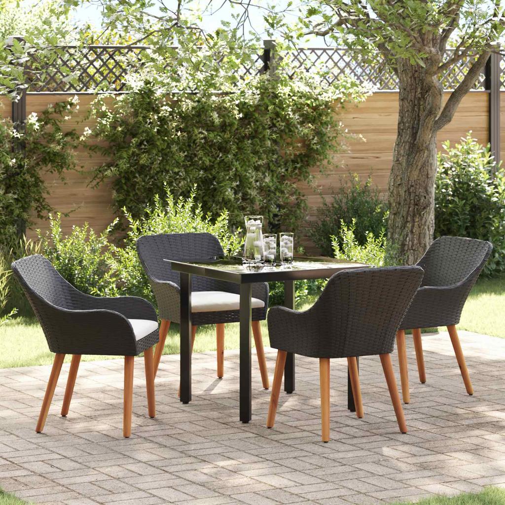 Garden Dining Set with Cushions 5 pcs Black Poly Rattan
