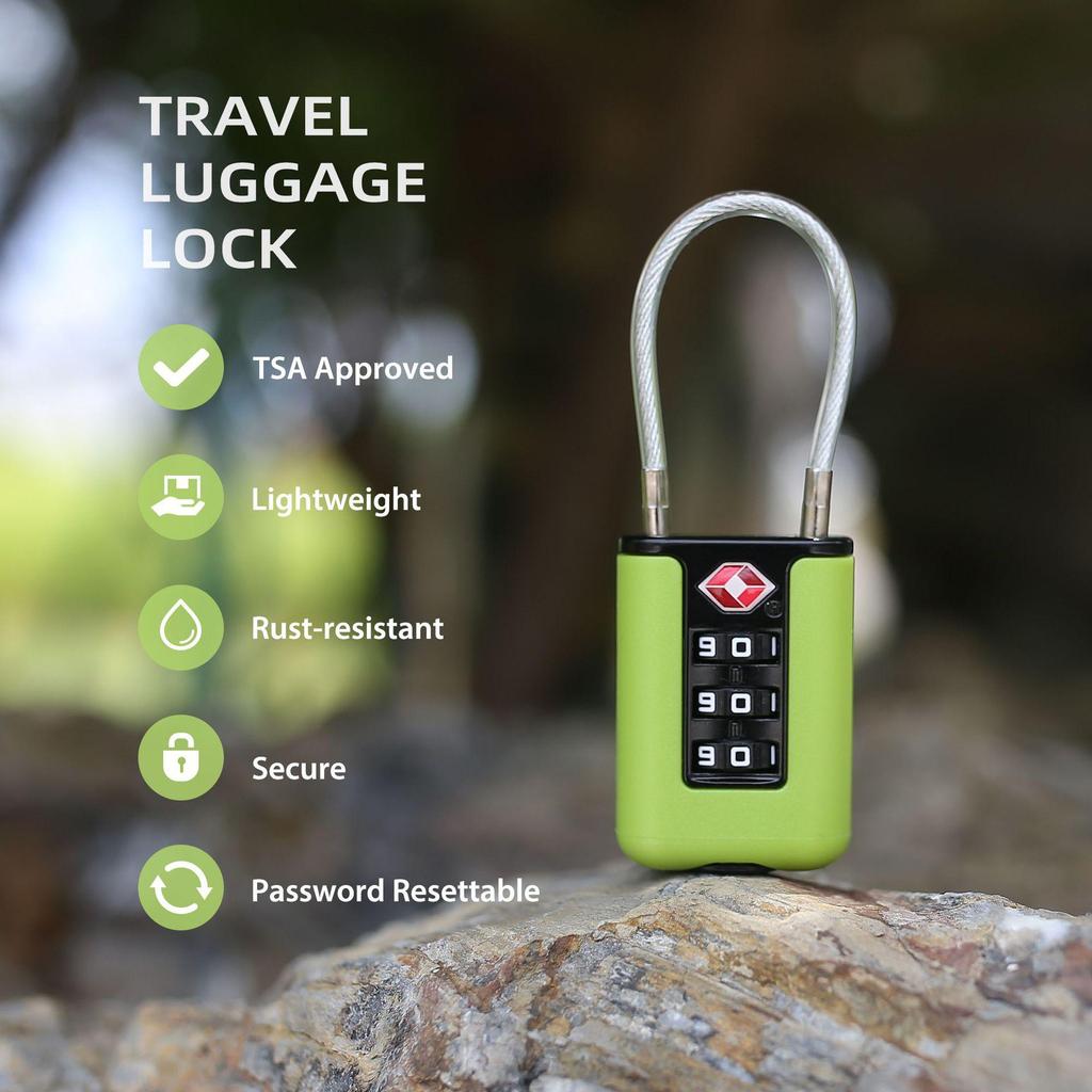 Portable TSA Zinc Alloy Combination Lock with Steel Cable for Luggage