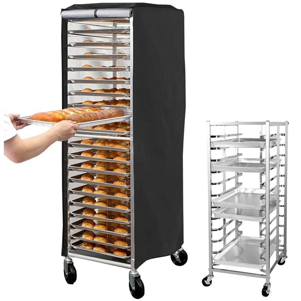 210D Oxford Cloth Waterproof Bread Rack Dust Cover with PVC Window and Ventilation for 20 Layer Baking Tray Rack 59x72x163cm