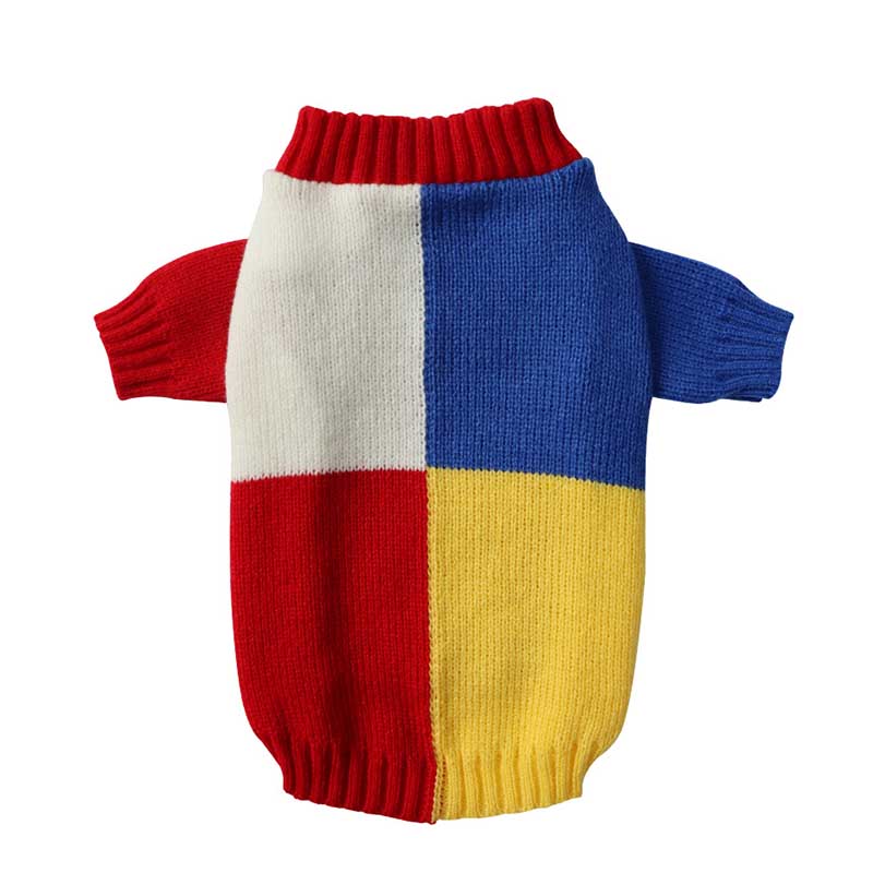 Knitted Dog Sweater Color Block Pet Pullover Warm Winter Clothing for Small Dogs Cats Cozy Soft Yarn Apparel Cold Weather Wear