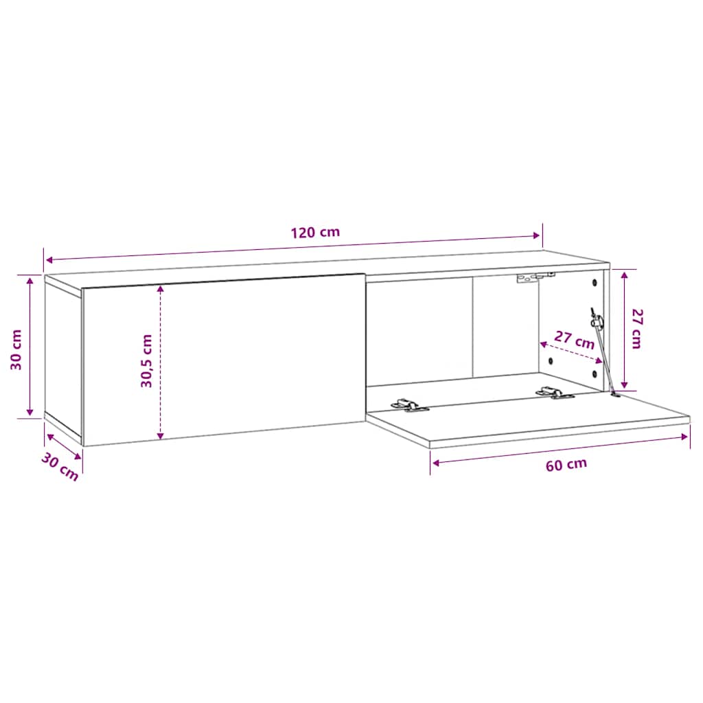 Vidaxl Wall-Mounted TV Cabinet, Smoked Oak, 120X30X30 Cm